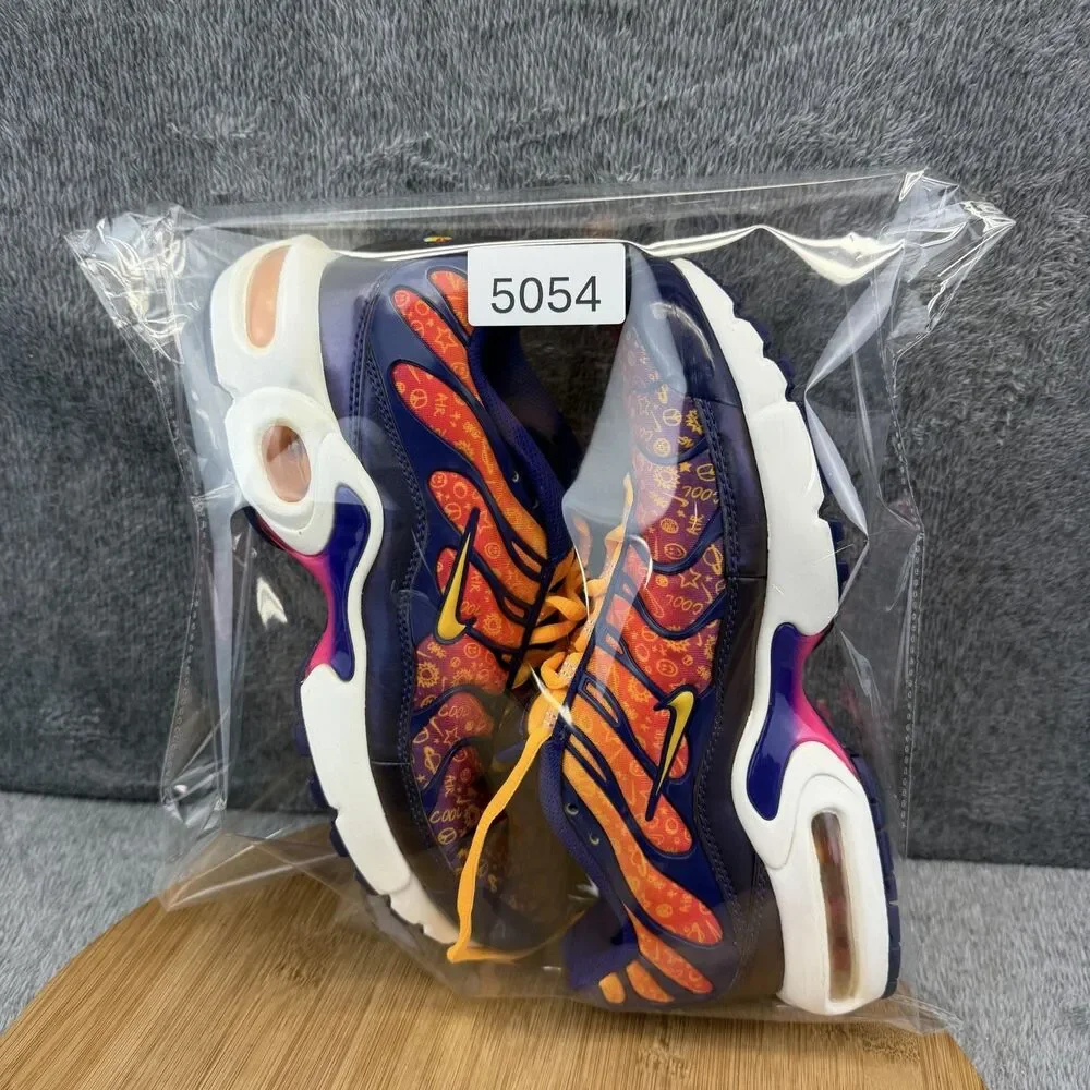 Nike Air Max Plus Shoes Boys Size 7Y Orange Purple Print Sneakers CI9932-500